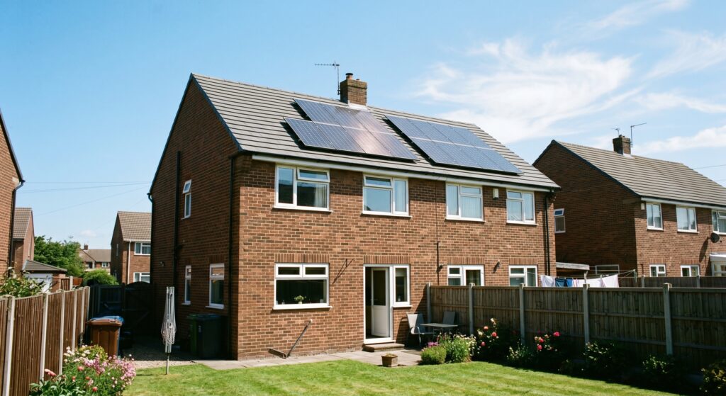 A UK semi detached home with an 8 panel solar array.